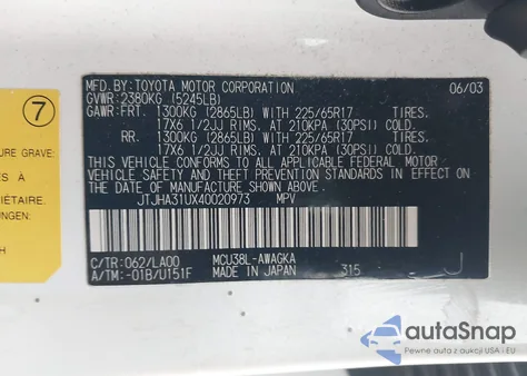 2004 Lexus Rx 330 z USA, uszkodzony, nr VIN JTJHA31UX40020973